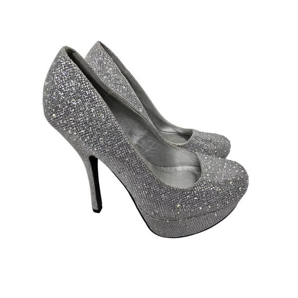 Iridescent Silver Glitter Sparkly Eras Kesha Stiletto Platform Pump size 7 - Picture 1 of 14